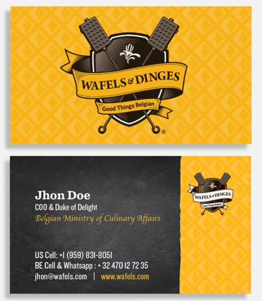 Wafels & Dinges business card, front and back